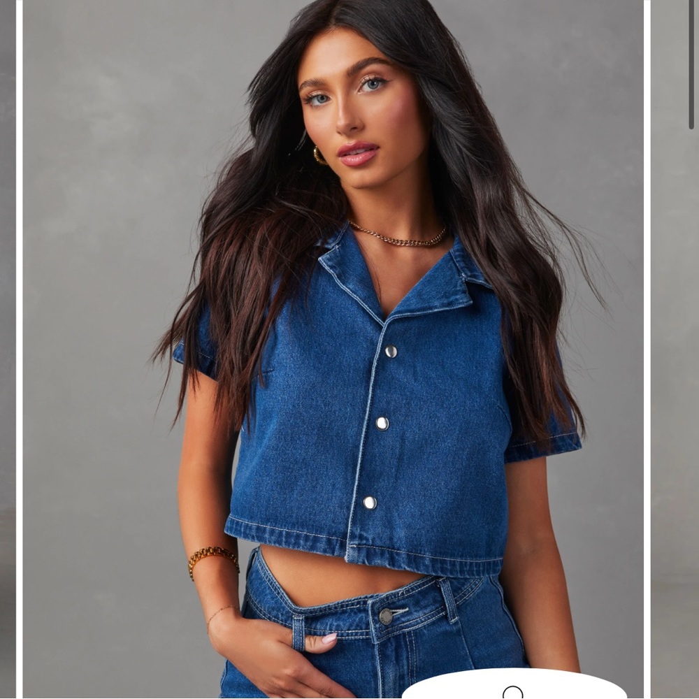AMIR DENIM SHORT SLEEVE BUTTON DOWN TOP - DARK WASH